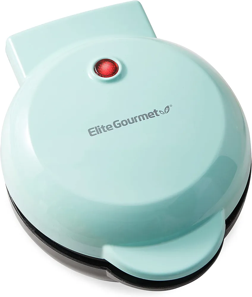 Elite Gourmet EWM013M Electric Nonstick Mini Waffle Maker, 1-Inch Thick Waffles, Compact Design, Hash Browns, Keto, Snacks, Sandwich, Eggs, Easy to Clean, Mint