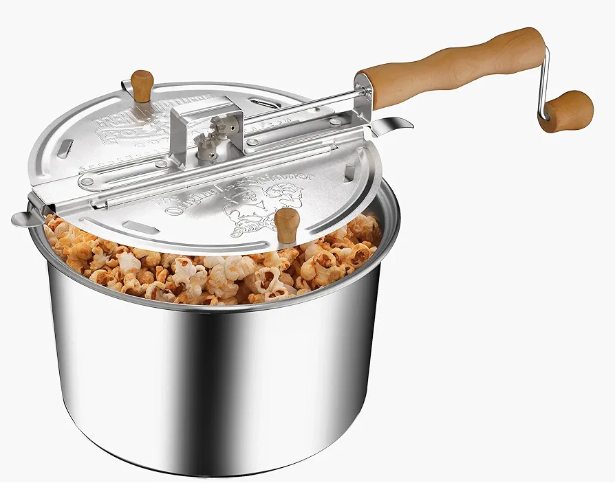 Great Northern Popcorn Stovetop Popcorn Maker With Wooden Handles, Silver, 5qt (529019ECS)