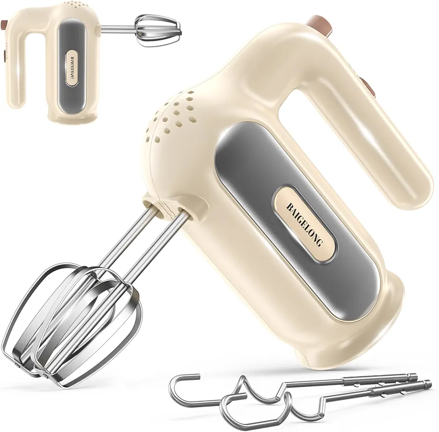 Hand Mixer Electric, 5-Speed Small Handheld Mixer, 2* (304 Dough Hooks & 304 Whisks) Food Mixer, Kitchen Mixer for Baking, Cream, Cookies, Dishwasher Safe