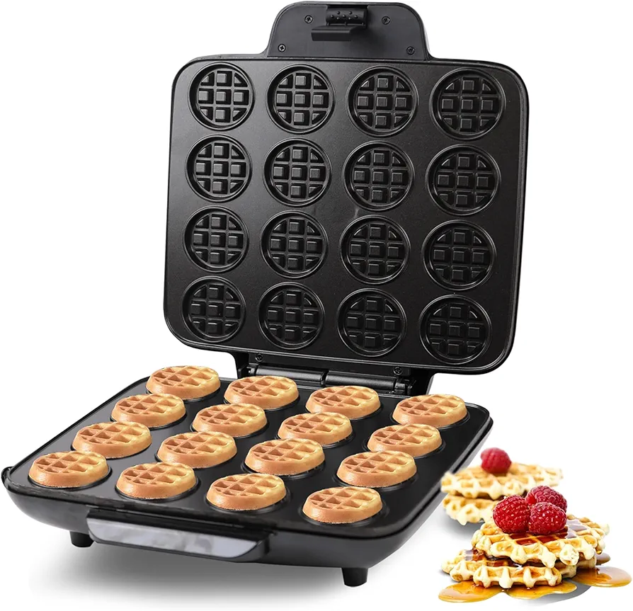 Mini Waffle Maker & Mini Belgian Waffle Maker - Small Waffle Maker for Kids, Chaffle Maker, Round Waffle Maker Makes 16 X 2” Tiny Waffle Bites, Ideal for Breakfast, Snacks, Desserts and More