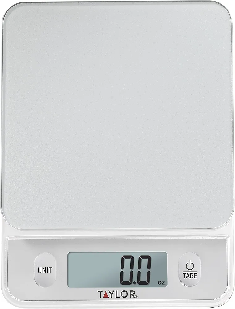 Taylor Glass Top Food Scale with Touch Control Buttons, 11 lb Capacity, Silver