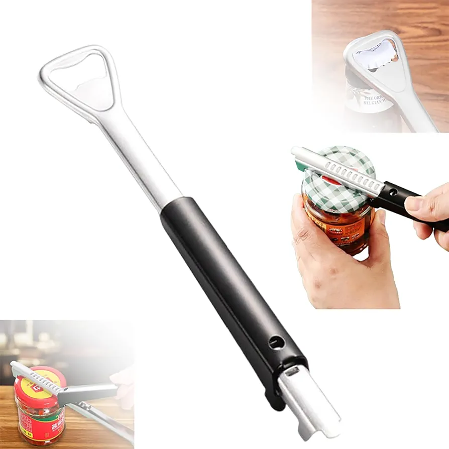 2 in 1 Adjustable Jar Opener, 2024 New Adjustable Jar Opener for Weak Hands Multi-function Can Opener Manual Lid Gripper Opener and Bottle Opener Tool for Home Kitchen Gadgets (1Pcs)