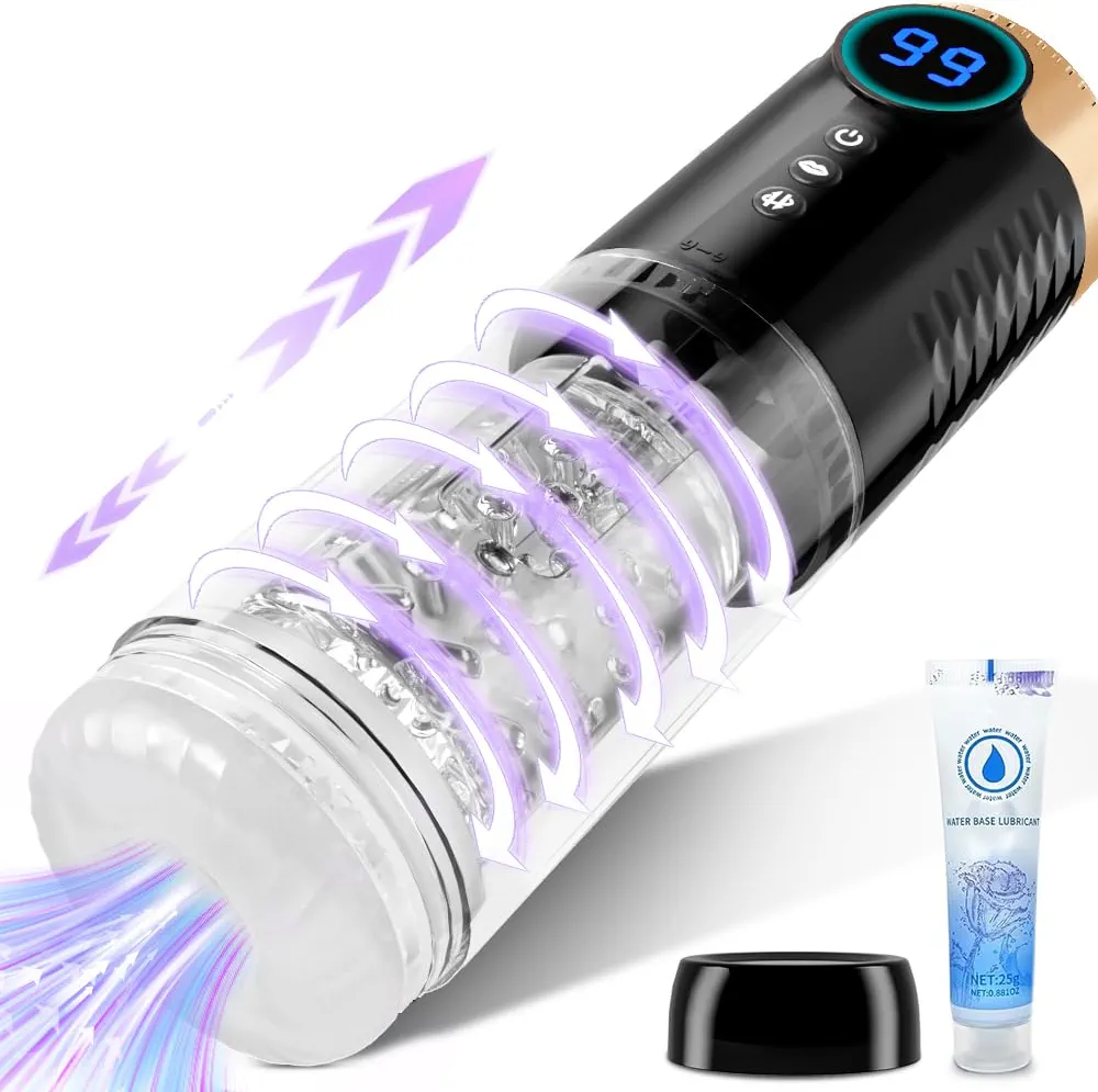 Automatic Sucking Male Masturbator Male Sex Toys - 3 in 1 with 9 Suction, Thrusting & Rotating Masturbator Blowjob Sex Toys for Men, 3D Realistic Textured Pocket Pussies Sex Toy Penis Pump Adult Toys