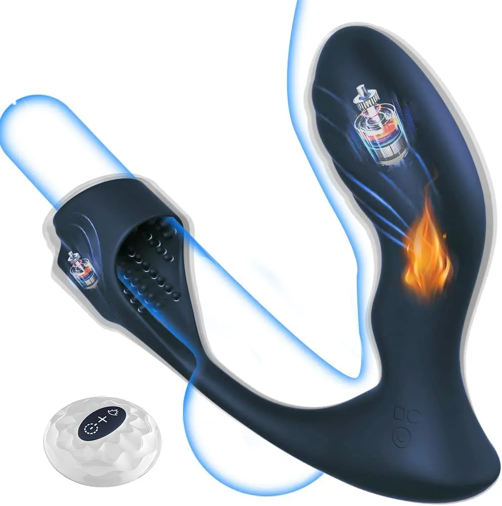 Anal Toy Prostate Massager Vibrator with Penis Ring, 7 Vibration Modes and Heating, Silicone Butt Plug Remote Control,Waterproof Anal Plug Sex Toys for Men & Women