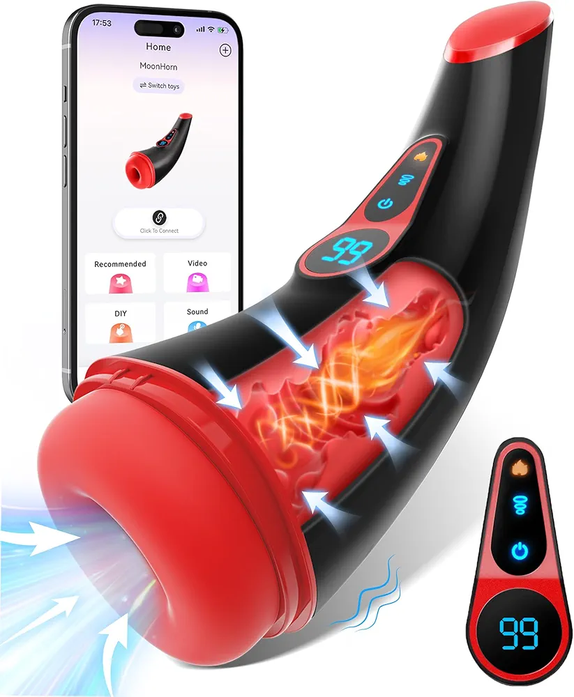 Sex Toys for Men Male Masturbator - APP Control Adult Toys Male Masturbators Penis Pump with 9 Sucking & 9 Vibrating, 3D Textured Sleeve Heating Blowjob Mens Sex Toy, LCD Display Pocket Pussy for Men