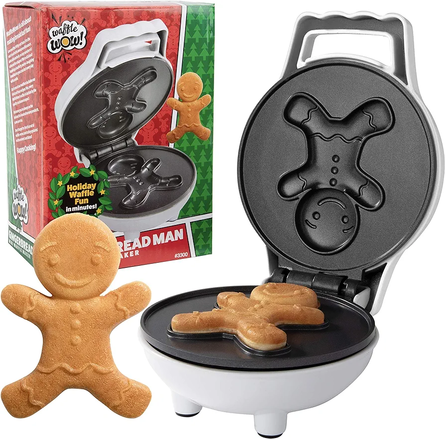 Waffle Wow! Gingerbread Man Mini Waffle Maker - Make this Xmas Special for Kids with 4 Inch Waffler Iron, Electric Non Stick Breakfast Appliance for Xmas Holiday Season, Fun Gift or Dessert for Party