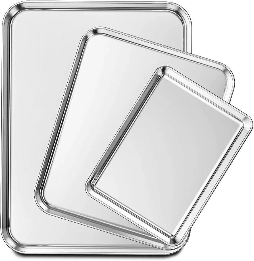 Wildone Baking Sheet Set of 3, Stainless Steel Cookie Sheet Baking Sheet Pan, 9/12/16 Inch, Non Toxic & Heavy Duty & Easy Clean