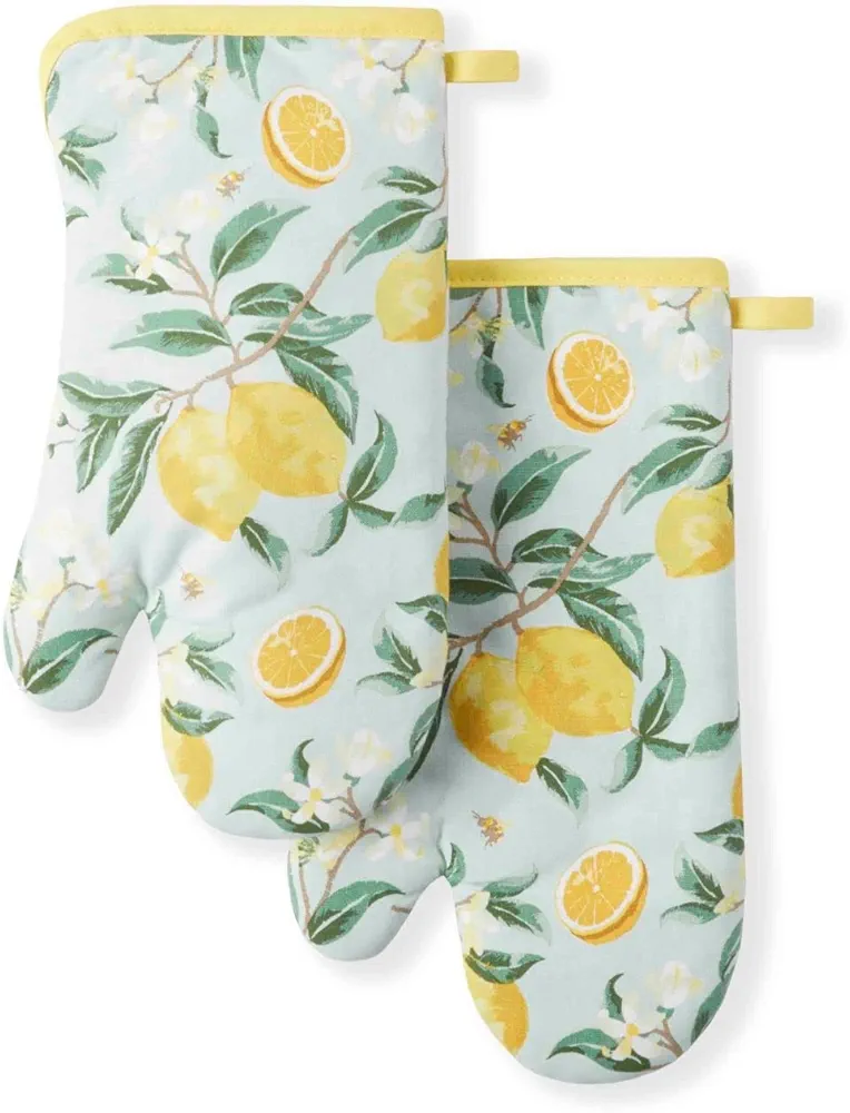 Martha Stewart Lemon Whimsy Oven Mitt 2-Pack Set, Yellow, 7"x13"