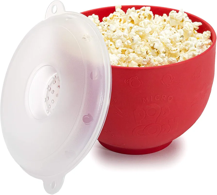 Goodful Silicone Popcorn Popper, Collapsible Hot Air Microwavable Popcorn Maker, Bowl Made without BPA, Red