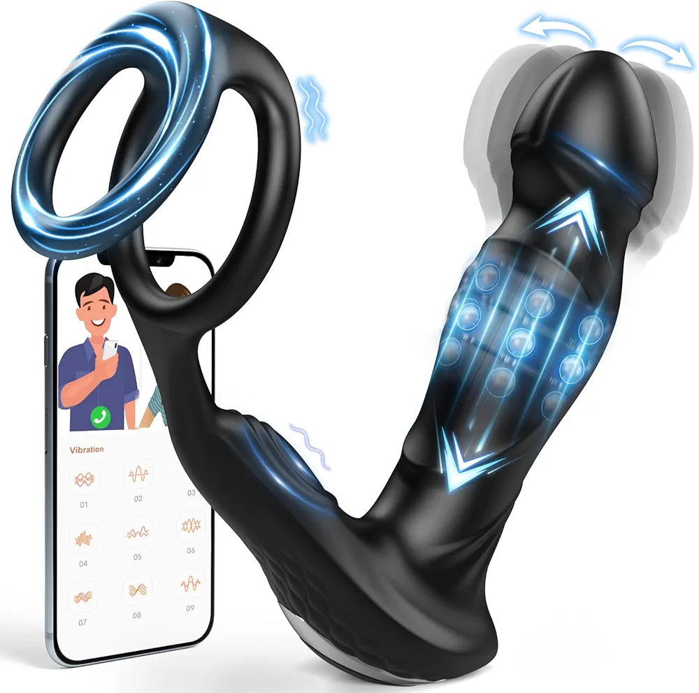 Prostate Massager Wiggling Vibrator Anal Sex Toys - App Control & Swing Thrusting Male Vibrator with Dual Cock Rings, Vibrating Butt Plug with 9 Modes, Adult Male Gay Sex Toys for Men Couples