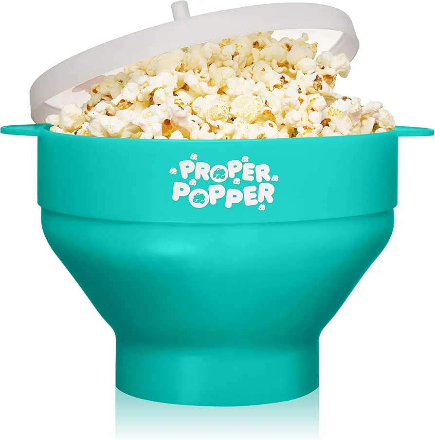 The Original Proper Popper Microwave Popcorn Popper, Silicone Popcorn Maker, Collapsible Bowl BPA Free & Dishwasher Safe - (Aqua)