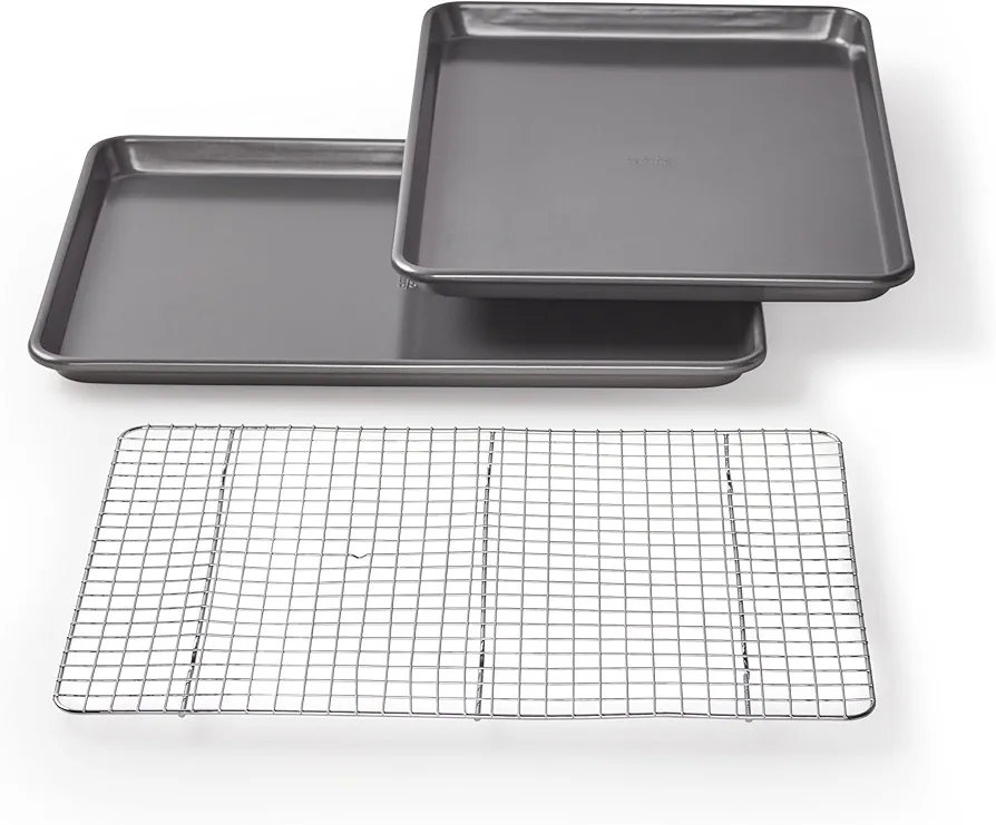 Chicago Metallic Professional Non-Stick Cookie and Jelly-Roll Pan Set with Cooling Rack, 17 by 12.25 Inches