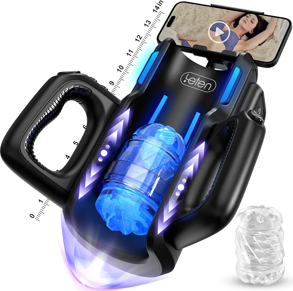 Sex Toys for Men Male Masturbator-Automatic Electric Male Sex Toys with 12times/s Thrusting, Men Sex Toys Adult Toys with Phone Holder and 2 Soft Silicone Pocket Pussy Hand Free Penis Training Stroker