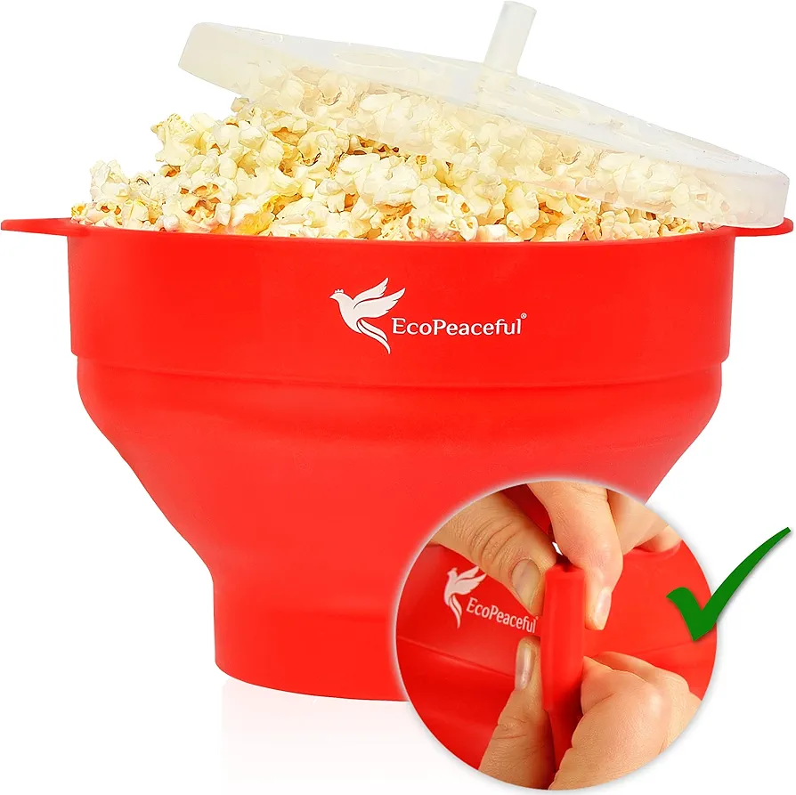 Silicone Microwave Popcorn Popper Collapsible Bowl - 100% Pure Silicone - LFGB Food Grade - No Fillers, BPA-free, Vegan, Reusable, Plastic-free, Eco-Friendly