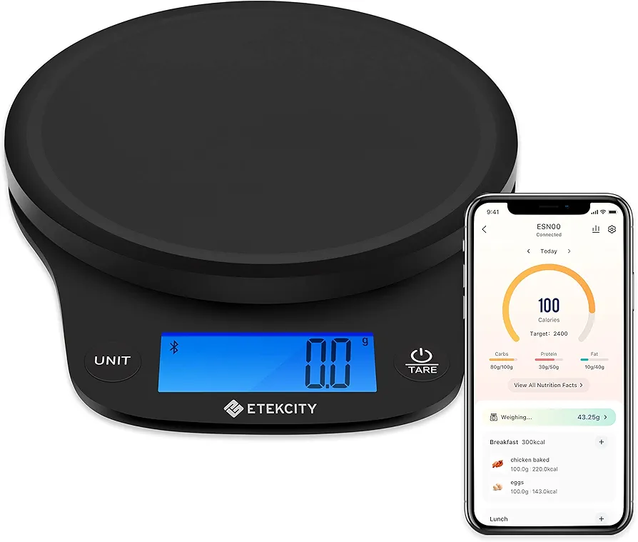 Etekcity Nutrition Smart Food Kitchen Scale, Digital Ounces and Grams for Cooking, Baking, Meal Prep, Dieting, and Weight Loss, 11 Pounds-Bluetooth, Black