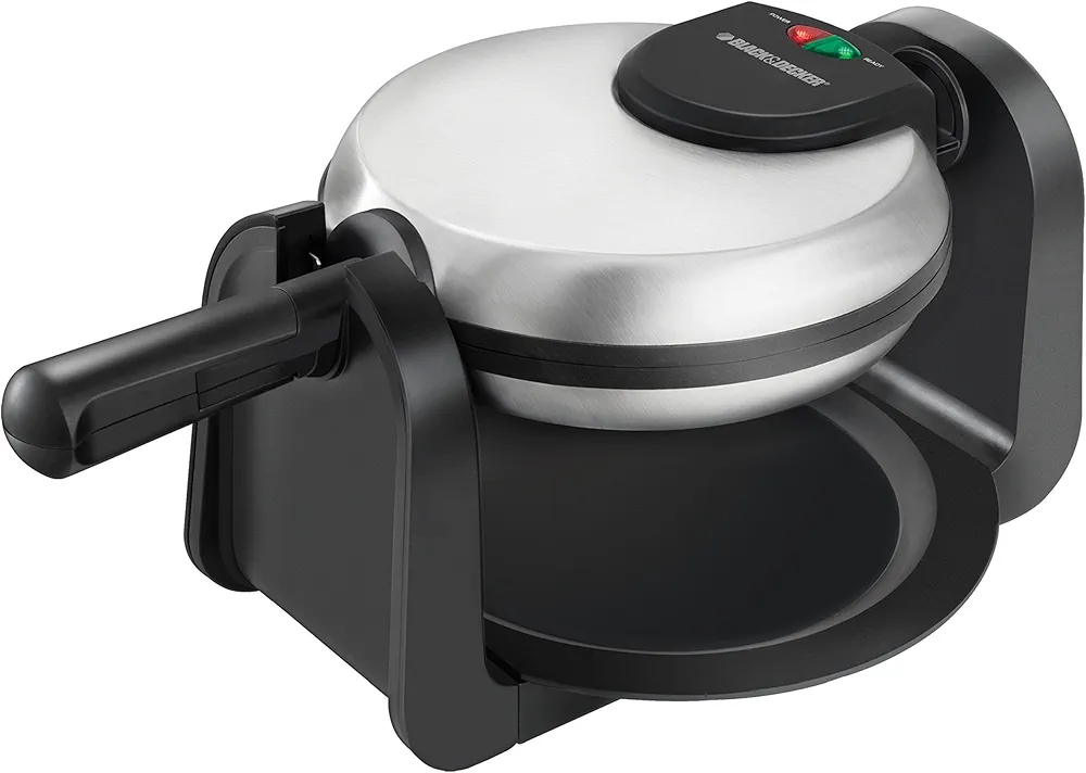 BLACK+DECKER Flip Waffle Maker, WM1404S, 7" Round Belgian Waffles, Ready Light Indicator