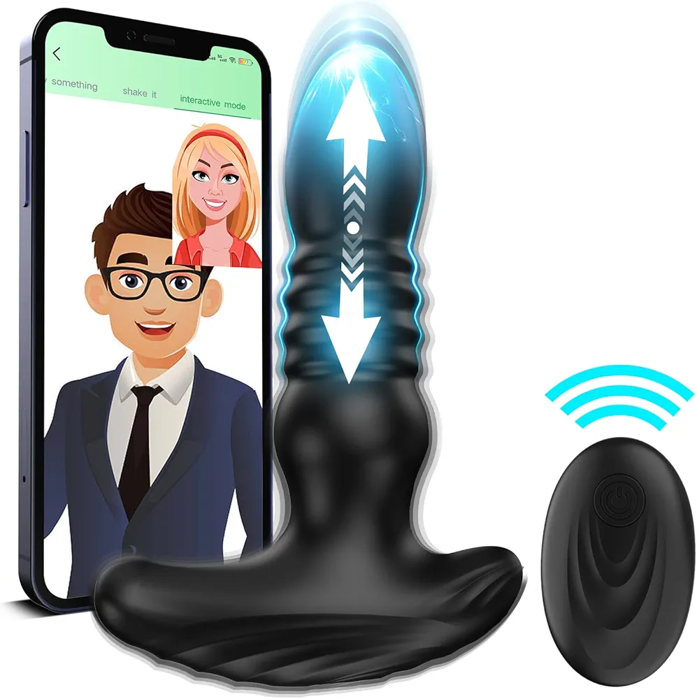 Thrusting Anal Vibrator Prostate Massager for Men Women, Telescopic Vibrating Anal Plug Prostate Stimulator Toys with 9 Modes, Dreamyslut App & Remote Control Butt Plug Anus Stimulating Anal Sex Toys