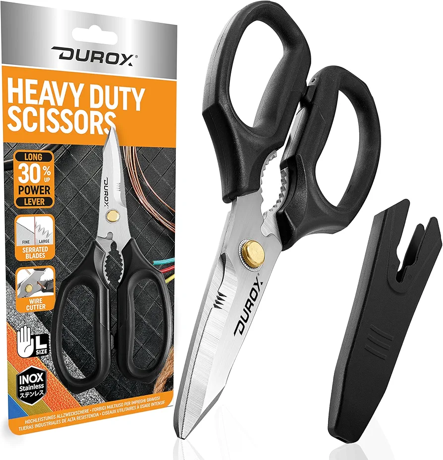 DUROX - Heavy Duty Scissors, Multipurpose Utility Scissors. Built to Cut Leather, Cardboard, Carpet, Plastic and Rope. All Purpose Heavy Duty Kitchen Scissors to Cut Meat, Poultry and Chicken Bones