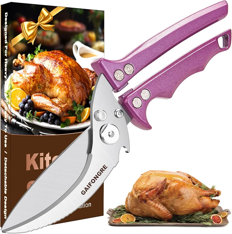 Poultry Shears Heavy Duty,Kitchen Shears for food Heavy Duty,Kitchen Scissors All Purpose,Chicken Shears,Fish,Meat,Easily Separable for Thorough Cleaning,Dishwasher Safe (Purple)