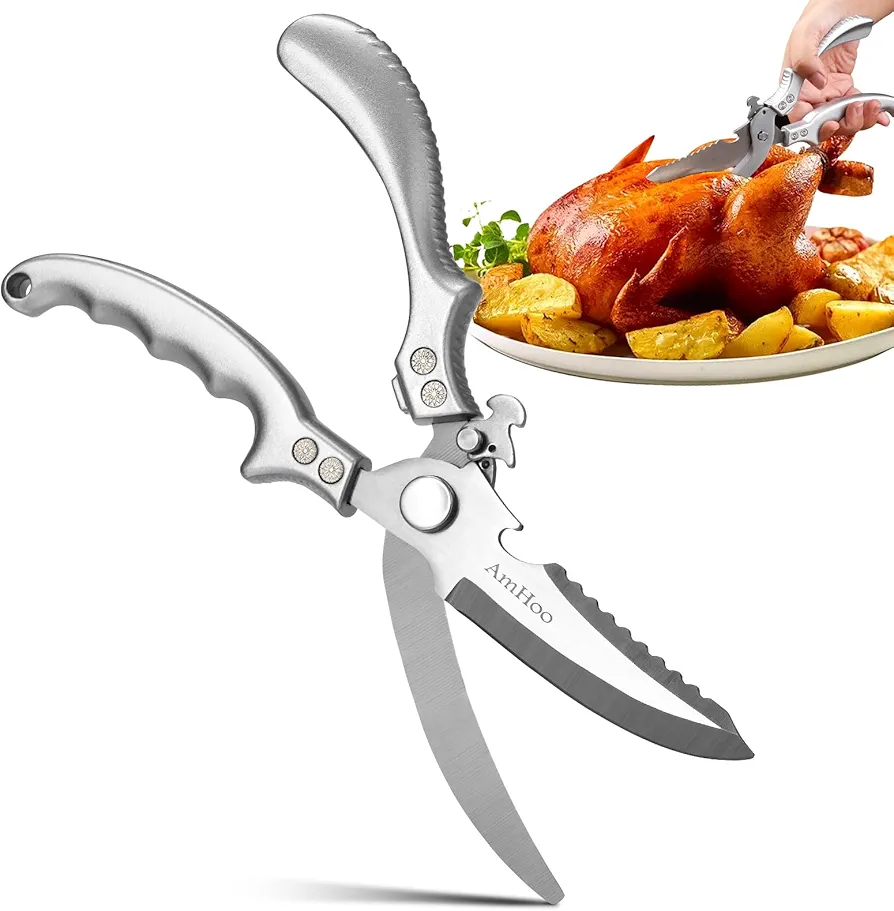 AmHoo Heavy Duty Poultry Shears Kitchen Scissors All Purpose Detachable Dishwasher Safe Gift Box With Bottle Opener Scrape Fish Scales For Chicken Fish Meat Turkey Thanksgiving