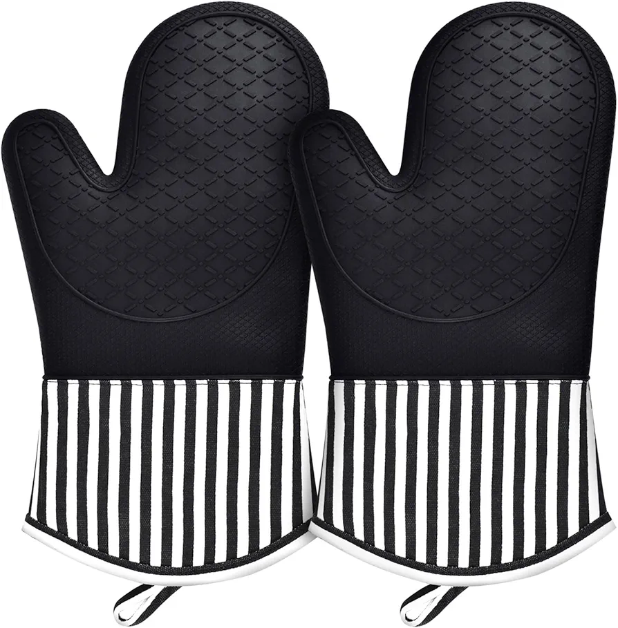 KATUMO Oven Mitts, Extra Long Silicone Oven Mittens Heat Resistant Oven Gloves with Soft Cotton Lining for BBQ Baking Cooking Grilling, 1 Pair