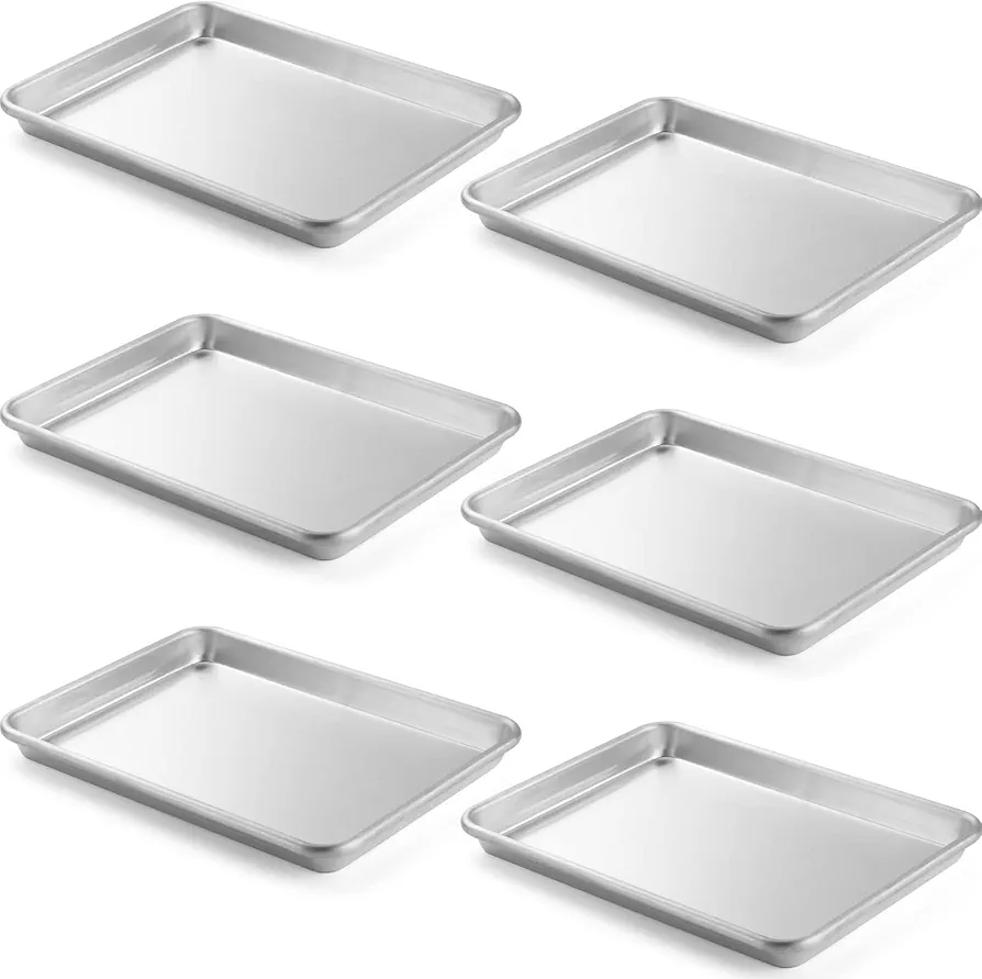 CURTA 6 Pack Aluminum Sheet Pan, NSF Listed 1/4 Quarter Size 13 x 10 inch Commercial Bakery Cake Bun Pan, Baking Tray