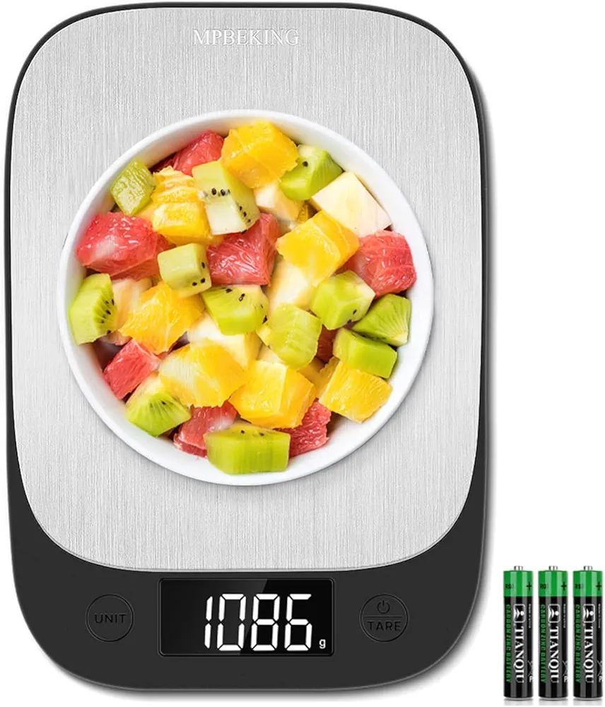 Digital Food Scale, Kitchen Scale Weight Grams and Oz for Weight Loss, Cooking, Baking 3g/0.1oz High Precise Multifunction Scales 304 Stainless Steel with Backlit LCD Display