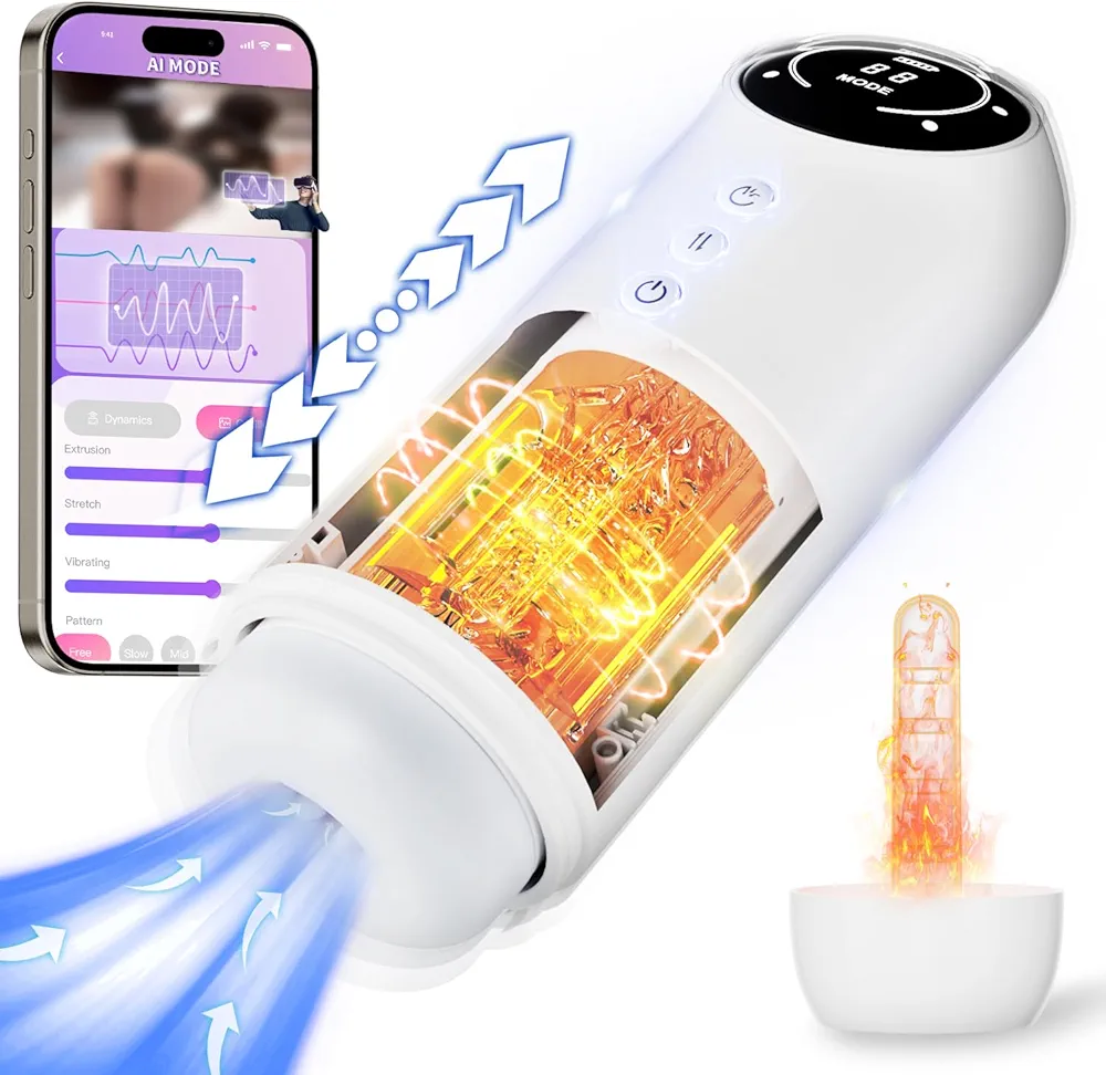 Automatic Male Masturbator Sex Toys For Men, APP Control Male Mens Sex Toys Mastusbator with 4Thrusting &4 Sucking &10 Vibrating & Heating Modes Penis Pump Electric Pocket Pussy for Men Adult Sex Toys