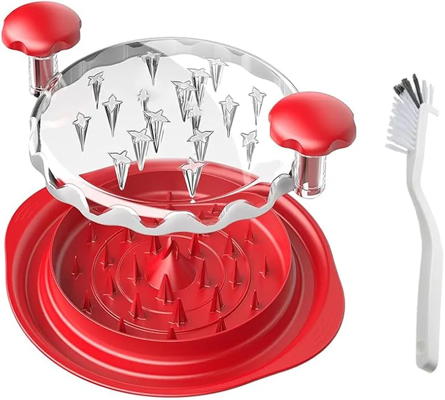 4 in 1 Chicken Shredder Tool Twist - 9.8'' Large Chicken Breast Shredder with Cleaning Brush, Inner Plate & Silicone Pad - Anti-Slip Pro Meat Grinder - Ergonomic Handle, Dishwasher Safe, BPA Free(Red)