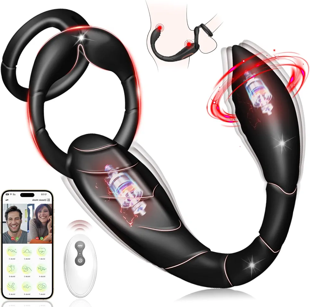 Vibrating Cock Ring Male Sex Toys,Prostate Massager Anal Sex Toy Anal Vibrator with 9 Modes，Rottetou APP Remote Control Vibrating Butt Plug Adult Sex Toy for Men Couples