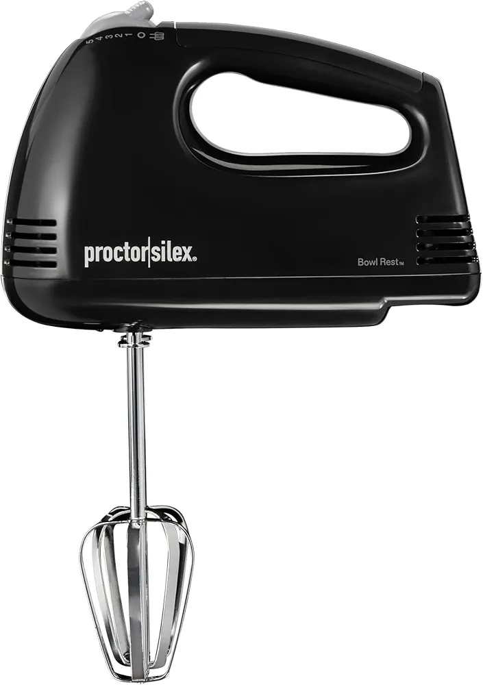 Proctor Silex Easy Mix 5-Speed Electric Hand Mixer with Bowl Rest, Compact and Lightweight, 100 Watts of Peak Power, Black