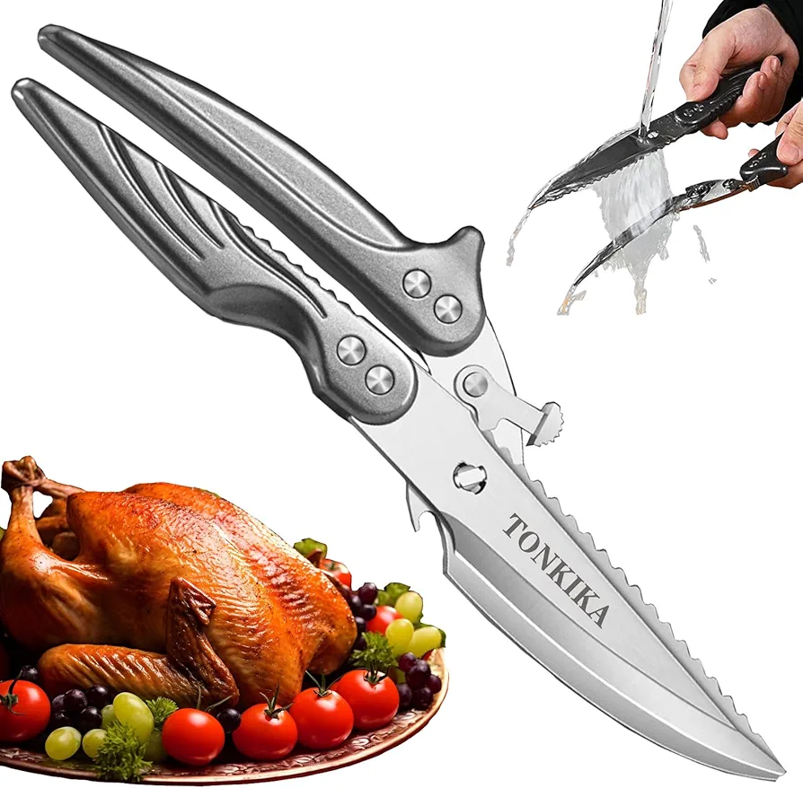 Heavy Duty Stainless Steel Kitchen Scissors that Come Apart, Poultry Shears Heavy Duty Professional, Spring-Loaded Kitchen Shears All Purpose for Food,Chicken, Fish,turkeys,10.2-Inch,Gray