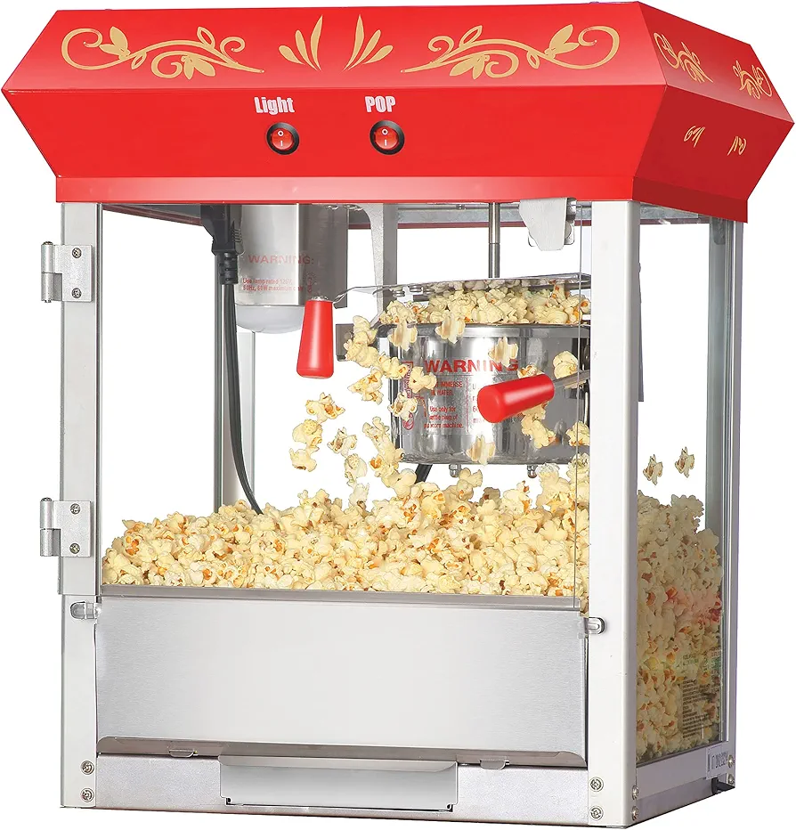 Foundation Countertop Popcorn Machine- Popper Makes 1.5 Gallons- 6-Ounce Kettle, Old Maids Drawer & Warming Tray by Great Northern Popcorn (Red), (464691FRD)