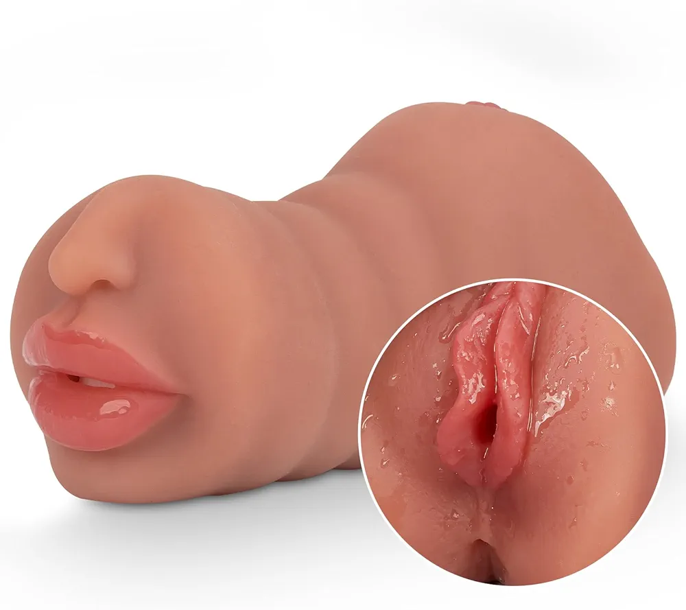 3 in 1 Pocket Pussy, Deep Throat Blowjob Stroker with Teeth&Tongue, Realistic Pocket Pussies with 3D Realistic Textured Vagina & Tight Anus, Oral Adult Sex Toys for Men Masturbation LEOSUMMER