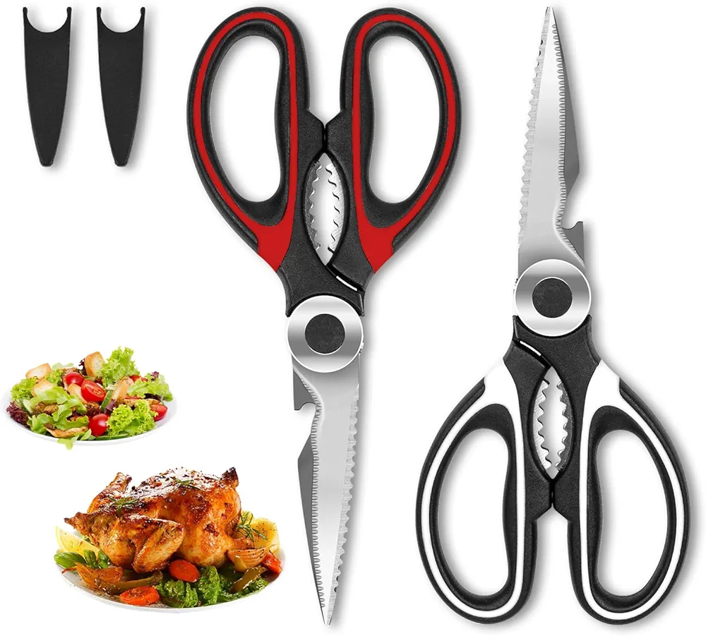 2-Pack Kitchen Scissors Heavy Duty, Premium Sharp Kitchen Shears for Food, Fish, Meat, Bones, Poultry and Vegetables with Strong Stainless Steel Blades Multi Purpose Cooking Scissors