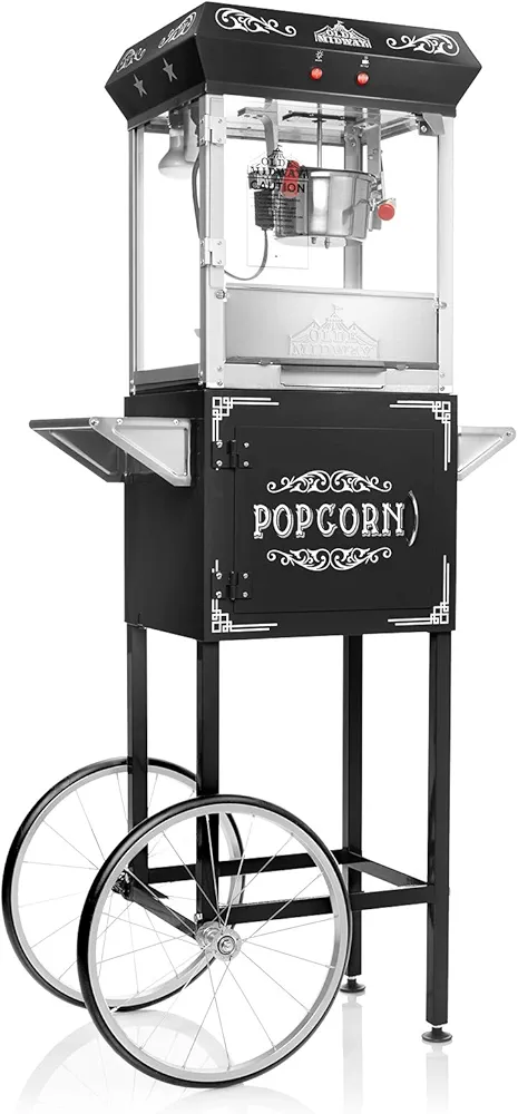 Olde Midway Vintage Style Popcorn Machine with Cart, 4-Ounce Popcorn Maker Popper, Black