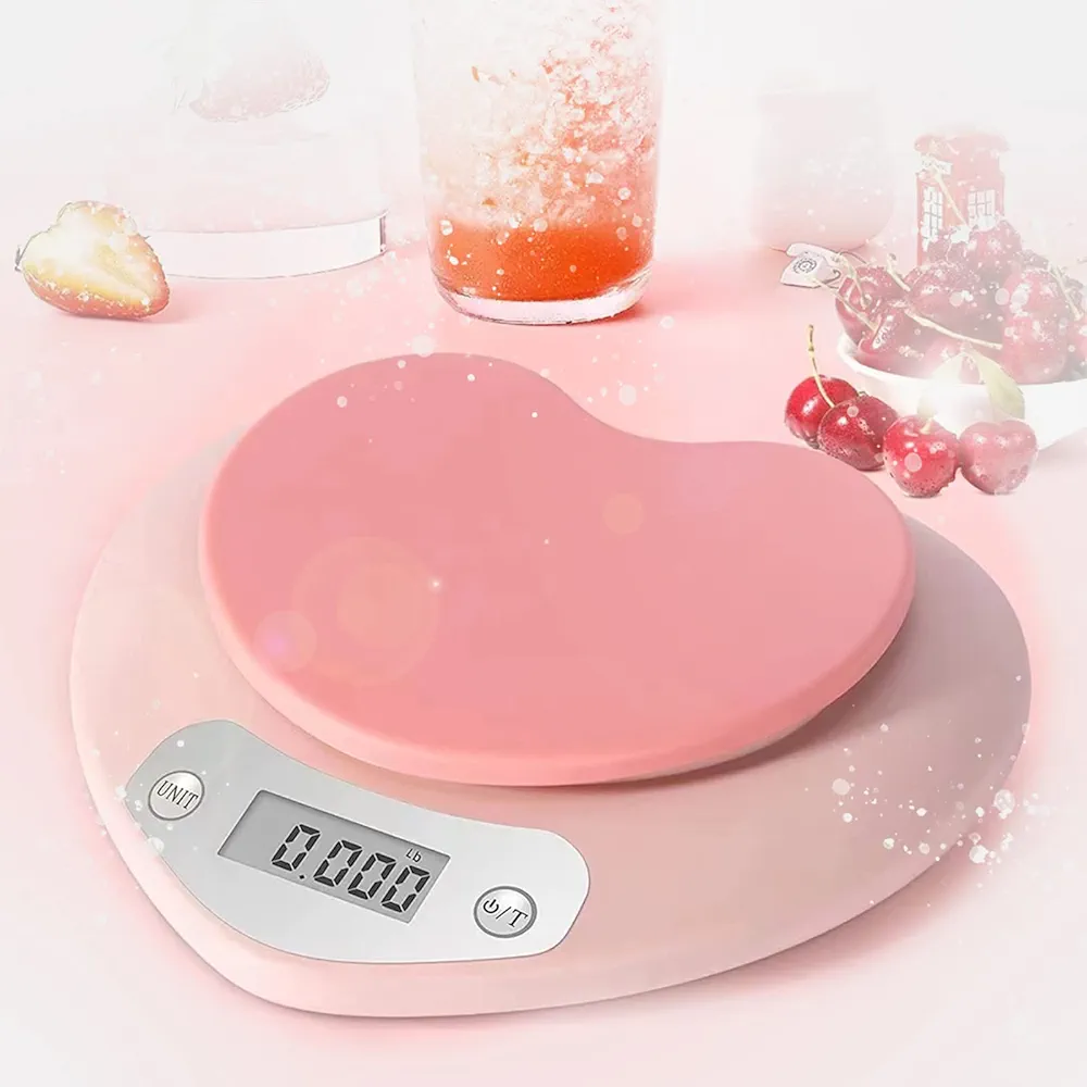 YRY Pink Kitchen Scale - Large LCD, Tare Function, 11 lbs Capacity, 0.03 oz Precise Graduation - Perfect Food Scale for Baking & Cooking, ML & Oz Unit for Liquids and Solids (Pink 5kg/1g)