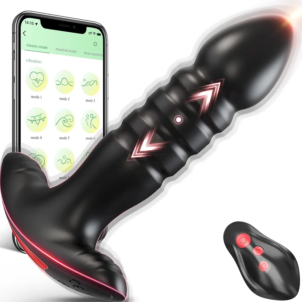 Anal Plug Vibrator with App Control Sex Toy for Men Women - Prostate Massager with 7 Thrusting & Vibrating Modes Adult Anal Vibrator Butt Stimulator Plug for Male Female (Black)