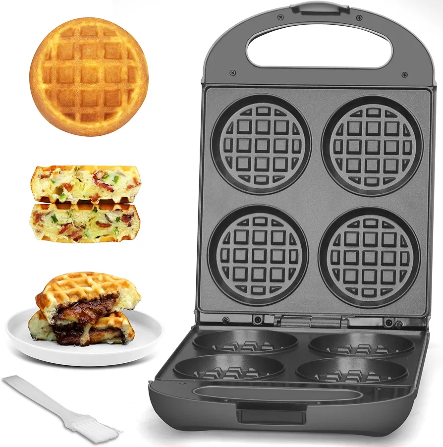 Baker's Friend Multi Stuffed Waffle Maker Thick, Belgian Mini Waffle Maker Flip, Nonstick Breakfast Sandwich Maker, Stuffed Waffle Iron, Graphite