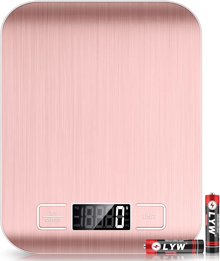 Mik-Nana Food Scale Pink, 10kg/22lb Digital Kitchen Scale Weight Grams and Oz for Baking and Cooking, 1g/0.1oz Precise Graduation, Easy Clean Stainless Steel