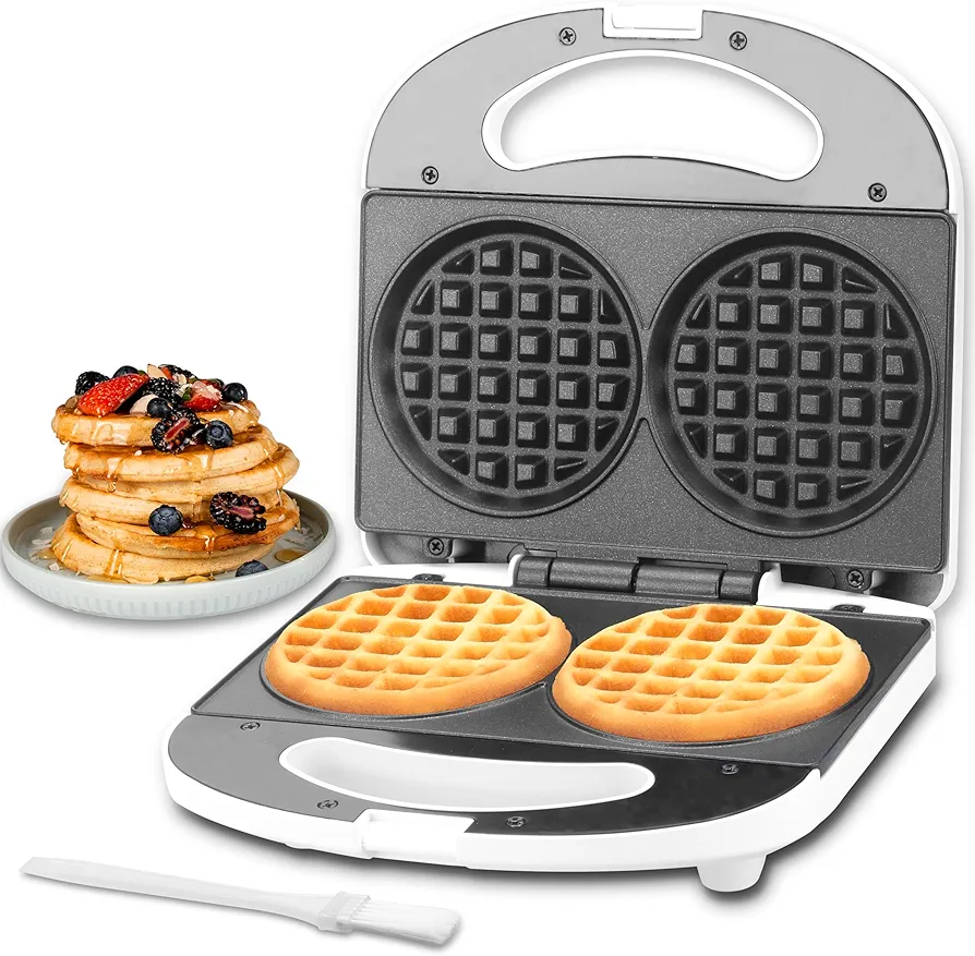 Double Mini Waffle Maker Machine, Chaffle Maker, Waflera Electrica, Small Waffle Iron for Waffles, Keto Chaffles, Hash Browns, Cookies, 4 Inch