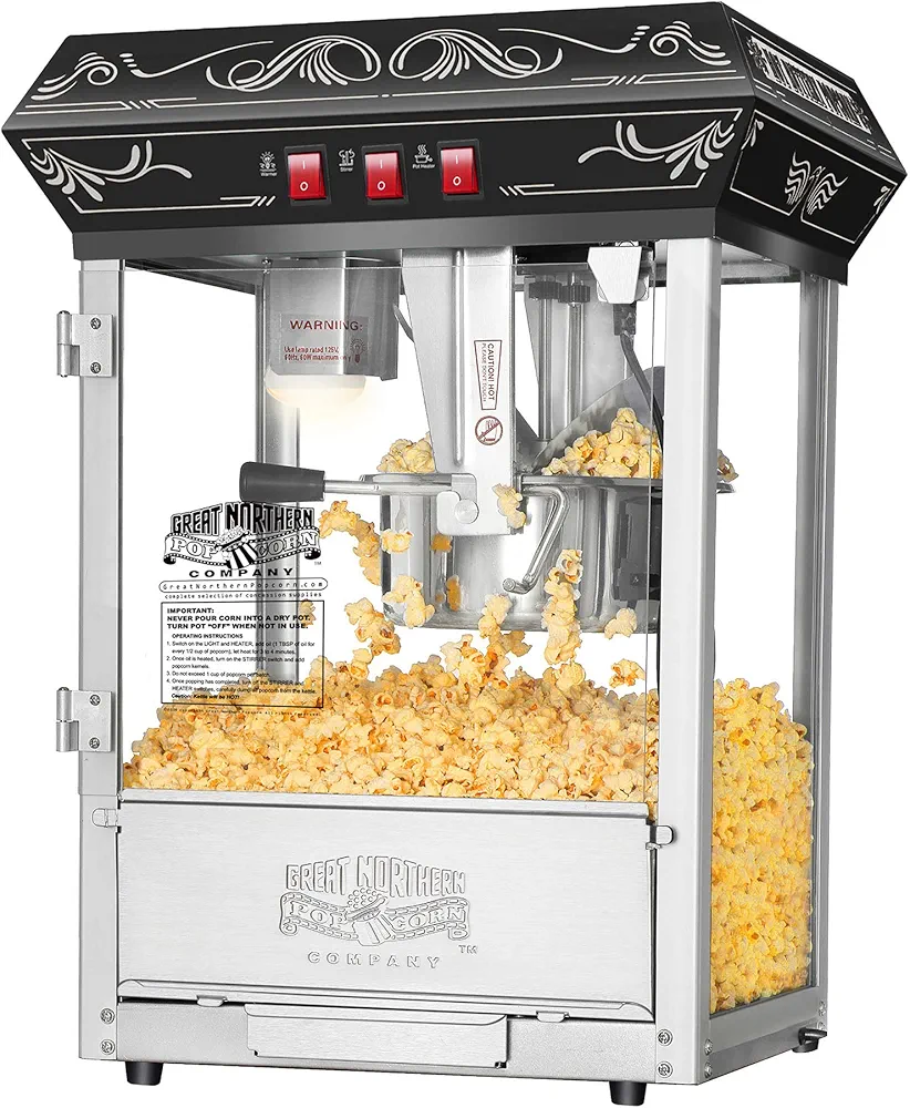 Great Northern Popcorn 405344HLF Countertop Style Popcorn Machine, 8oz, Black