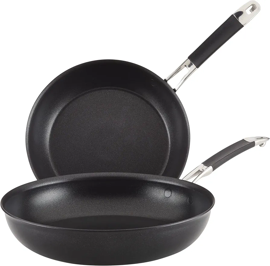 Anolon Smart Stack Hard Anodized Nonstick Frying Pan Set/ Skillet Set - 10 Inch and 12 Inch, Black