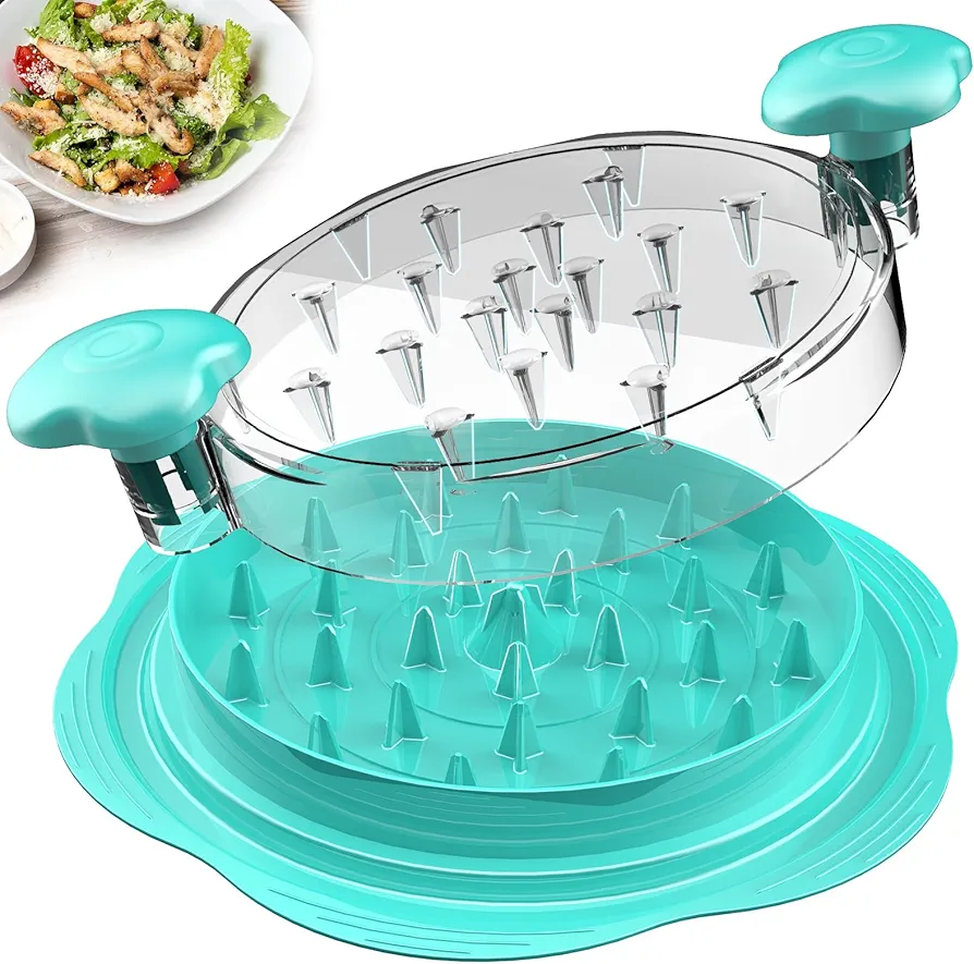 Chicken Shredder Large Chicken Breast Shredder Tool Twist with Brush&Fork, Visible Meat Shredder Machine, Anti-Slip Strip, Ergonomic Handle, BPA Free, Pork Beef Chicken(Mint Green)