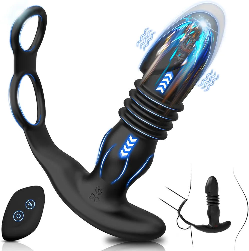 Thrusting Anal Plug Butt Plug Prostate Massager-10 Thrusting & 3 Vibrating Modes & Cock Ring Male Sex Toy for Men Adult Toys Anal Dildo Remote Control Waterproof