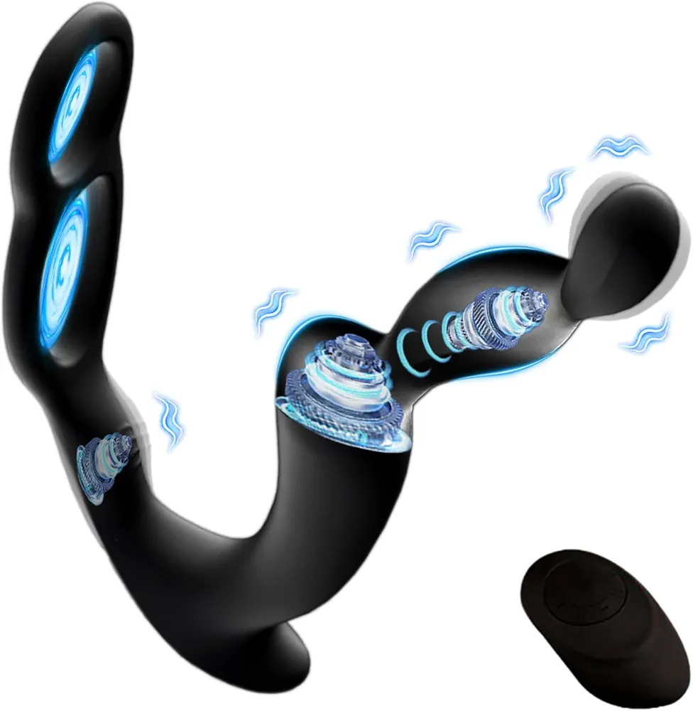 3-in-1 Prostate Massager Anal Vibrator Butt Plug 10 Vibrating Modes for Remote Control with Penis Ring Anal Sex Toys P Spot Massager for Men Women and Couples, Black