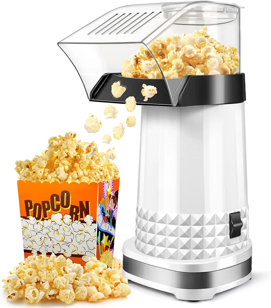 Vminno Quick & Easy Hot Air Popcorn Popper Maker with Measuring Cup + Melts Butter, 4.5 Quarts, Etl Certified, No Oil Electric Popcorn Machine with On/Off Switch for Family Movie Nights, Parties