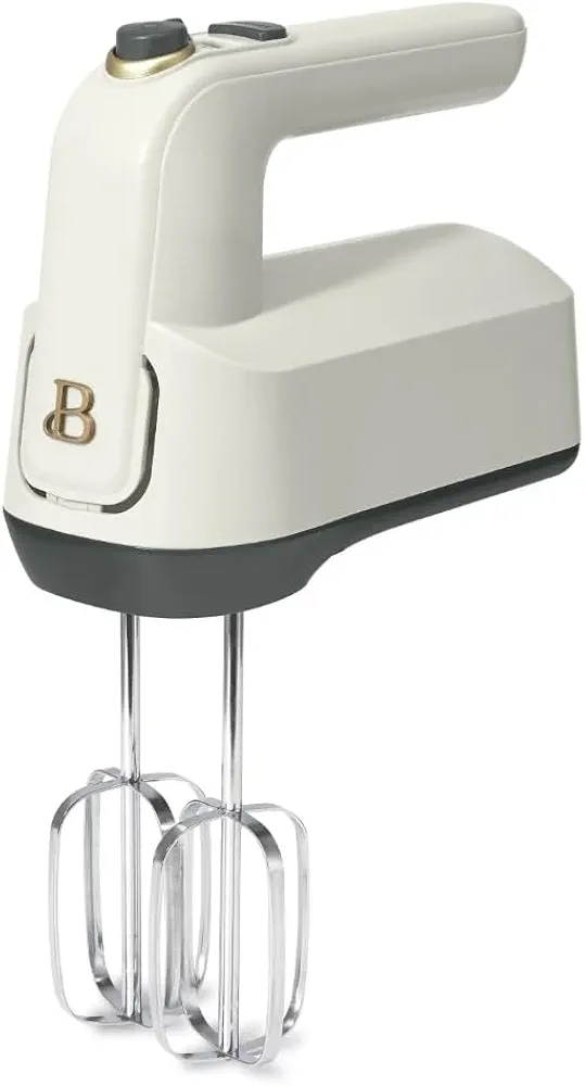 Beautiful 6-Speed Electric Hand Mixer with Turbo Function and Storage Case - Lightweight, Dishwasher Safe Parts, Corded Electric by Drew Barrymore (White Icing)