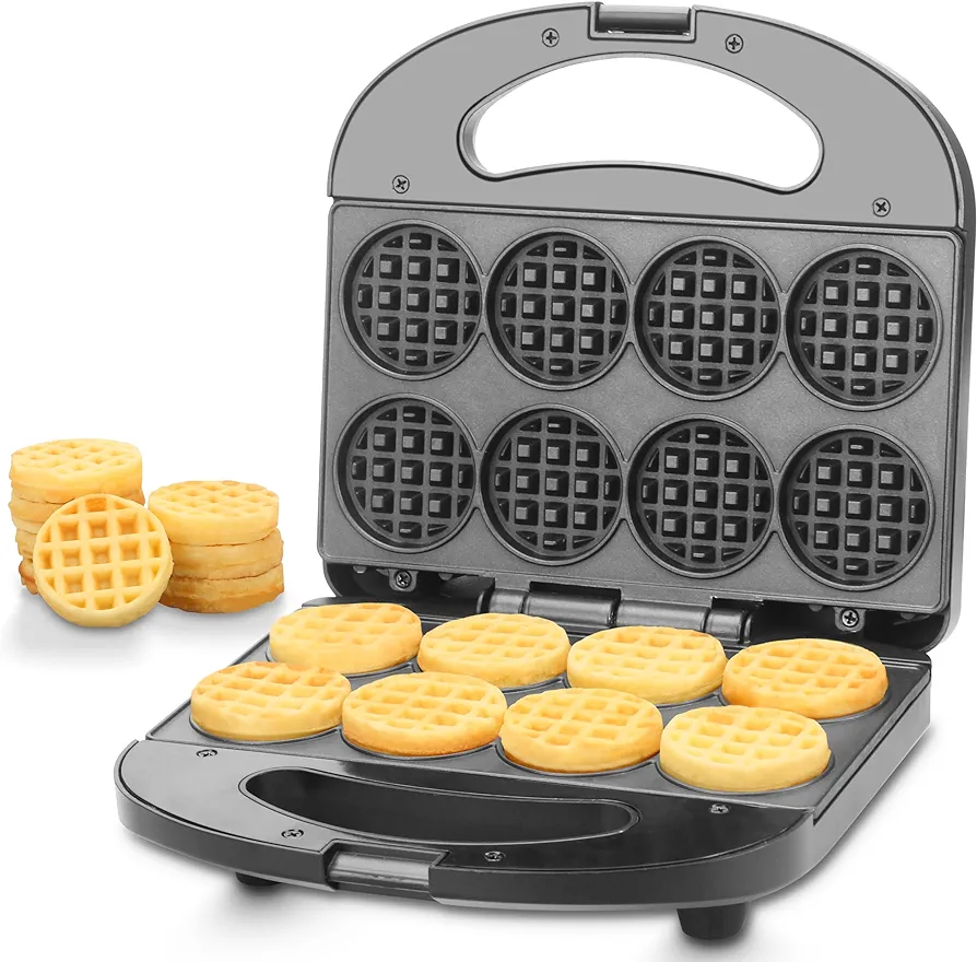 Mini Waffle Maker Machine, Small Waffle Bites Maker for Kids, Makes 8 x 2” Tiny Waffle Bites, Ideal for Breakfast, Snacks, Desserts and More