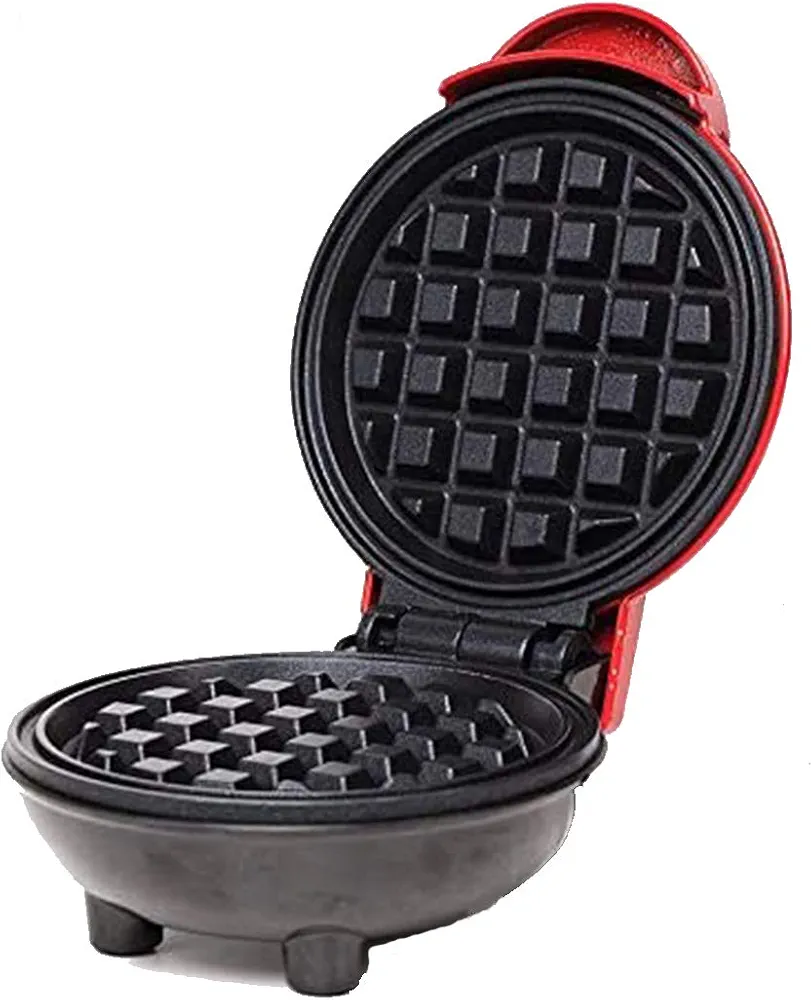 Mini Waffle Maker Portable Electric Round Waffle Maker Grill Machine for Individual Pancakes, Cookies, Eggs Individual Waffles, Paninis, Hash browns & other on the go Breakfast, Lunch & Snacks (red)